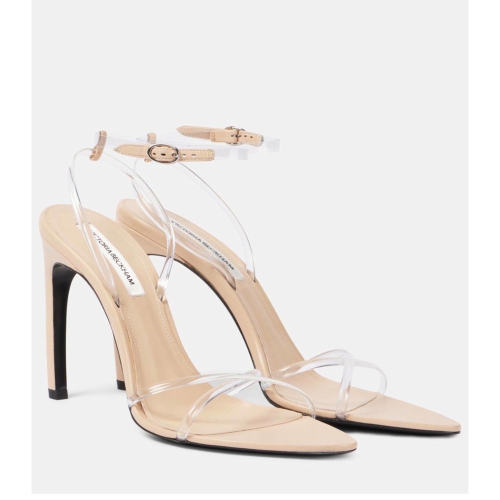 Victoria Beckham Beige Leather PVC Clear Strap Pointed Toe Stiletto Sandals 38